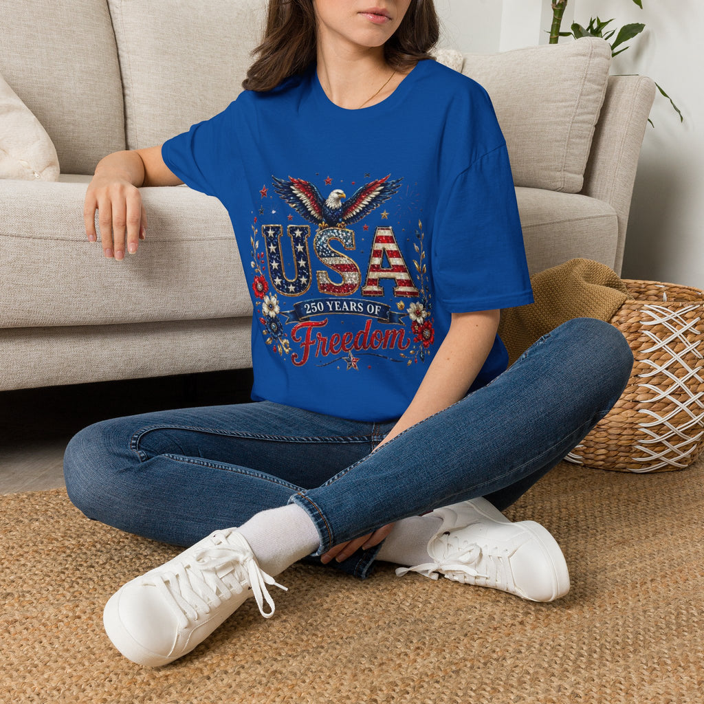 USA Freedom T-Shirt — Patriotic Eagle & American Flag Design
