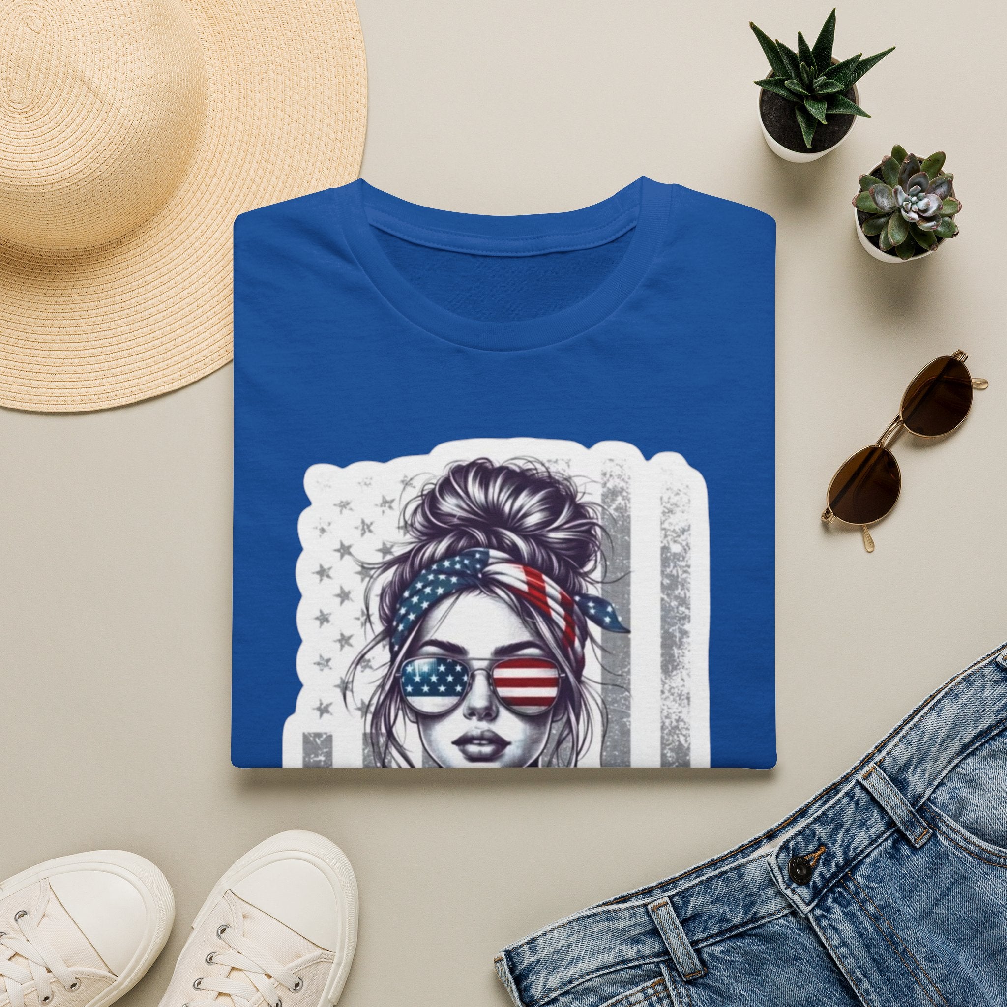 USA Flag Sunglasses T-Shirt — American Patriotic Hair-Band Graphic Tee