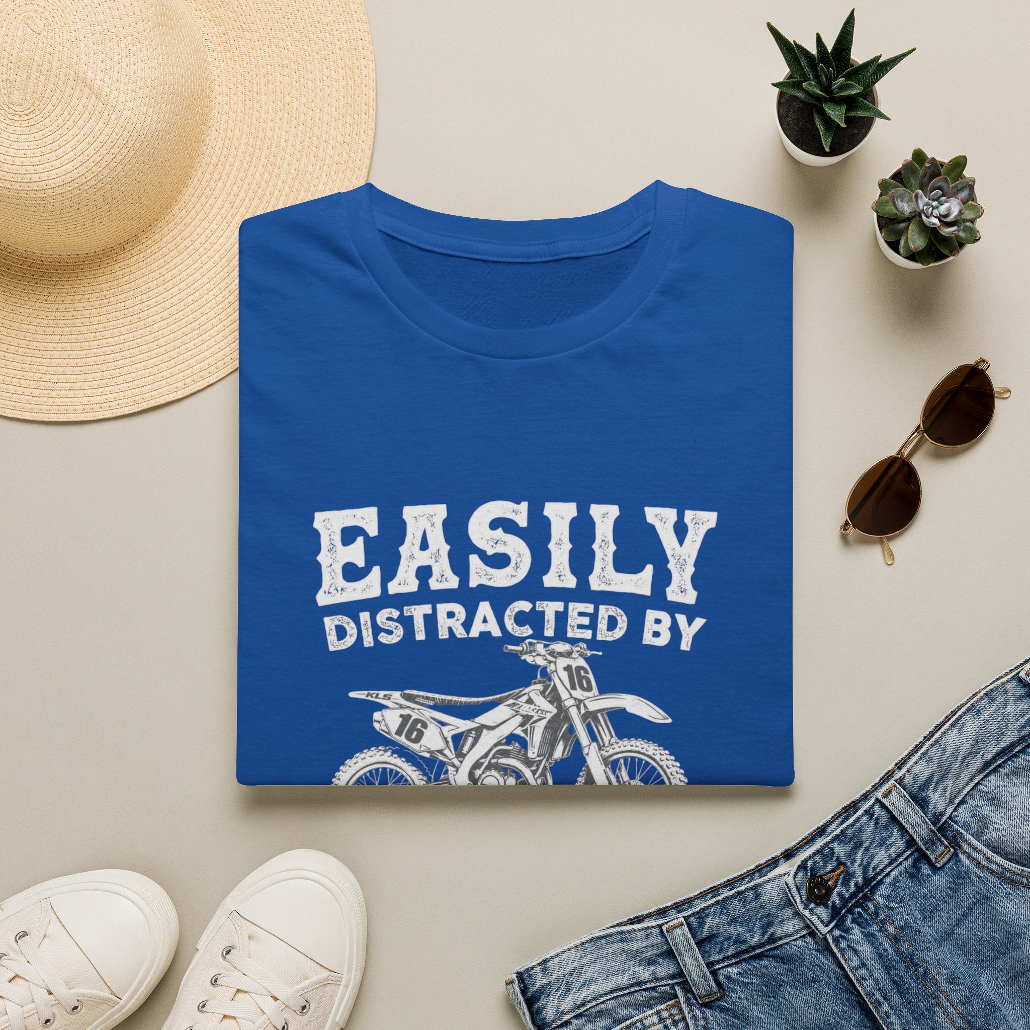 Easily Distracted by Dirtbikes & Boobs T-Shirt — Funny Motorcycle Rider Tee