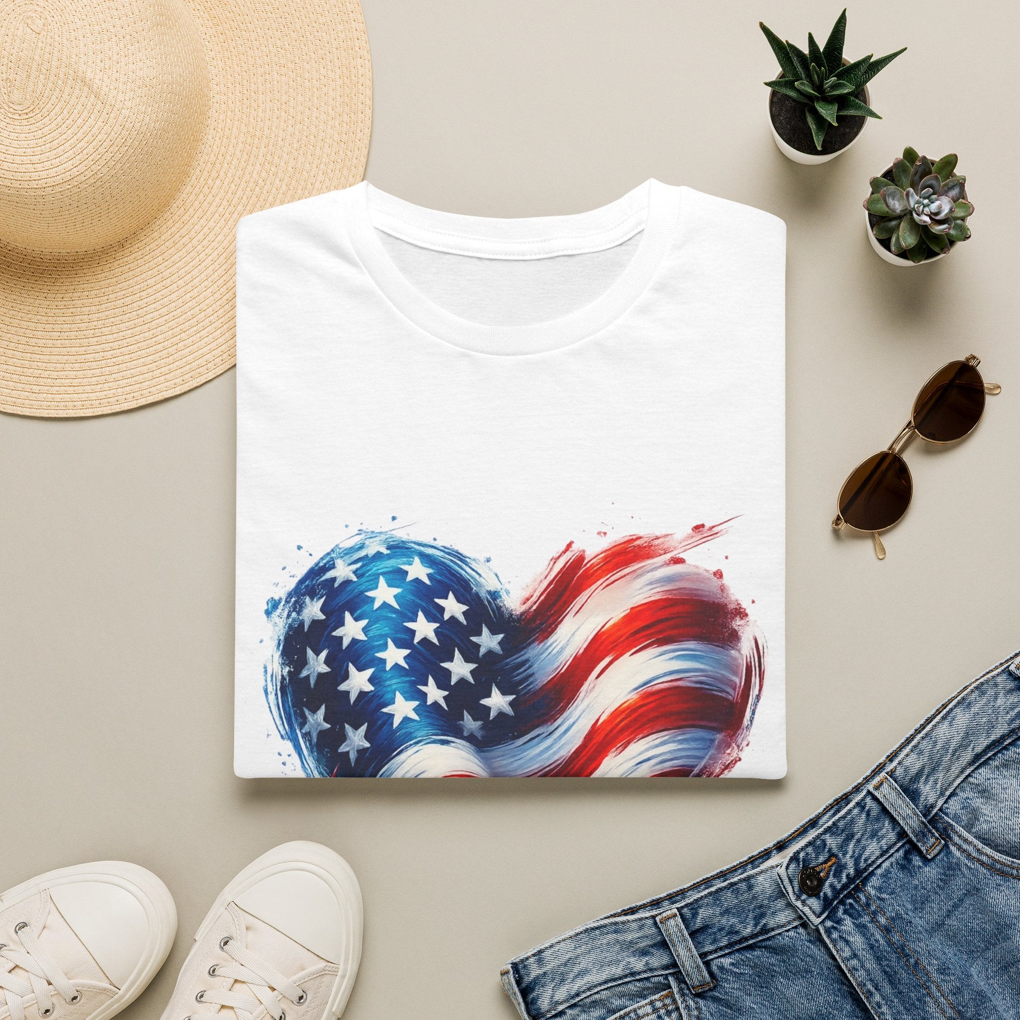 American Flag Heart T-Shirt — Patriotic USA Stars & Stripes Tee for 4th of July