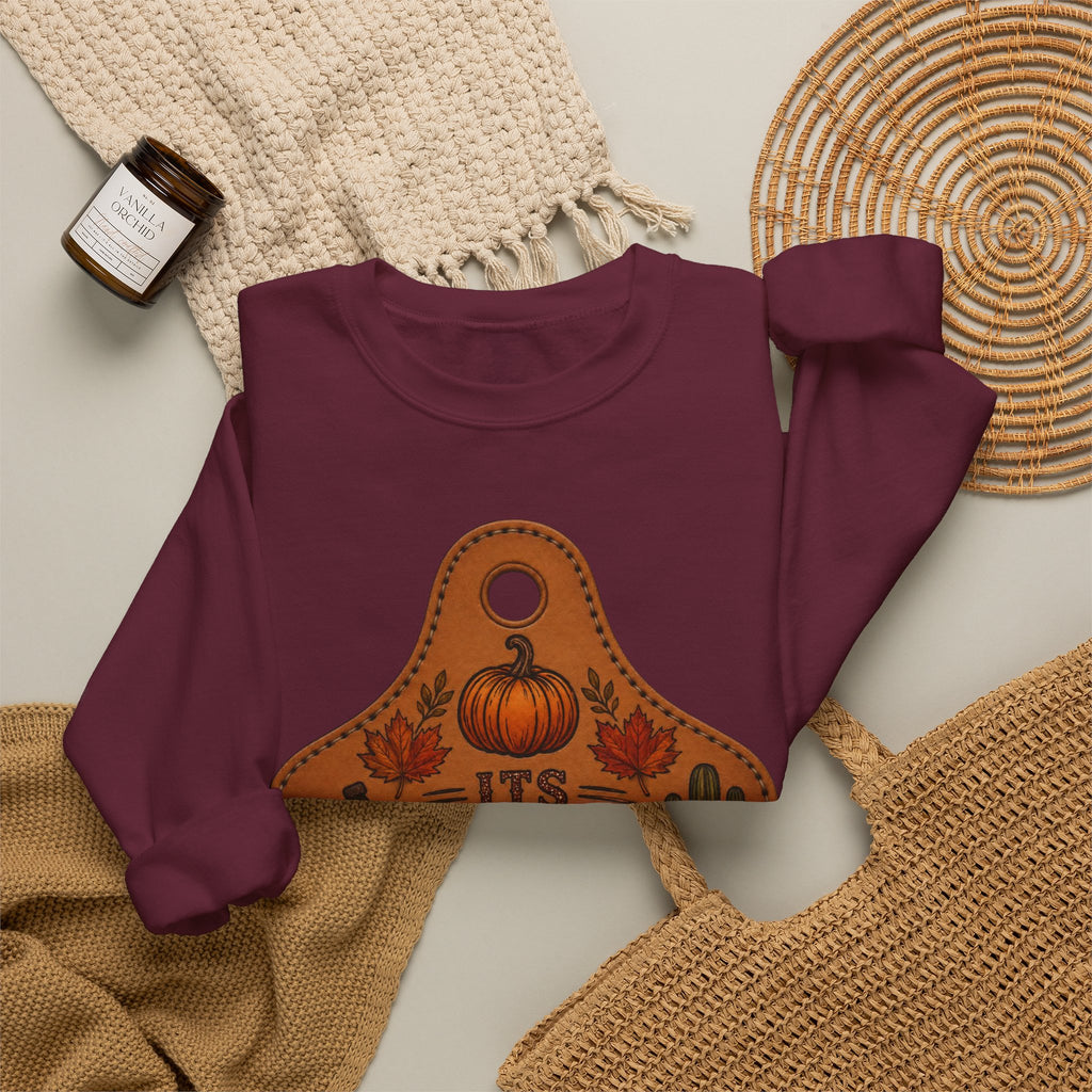 Fall Y'all Crewneck Sweatshirt — Rustic Pumpkin Leather Tag Design