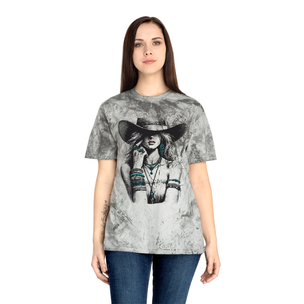 Western Cowgirl Graphic Tee — Vintage Boho Hat & Jewelry Design