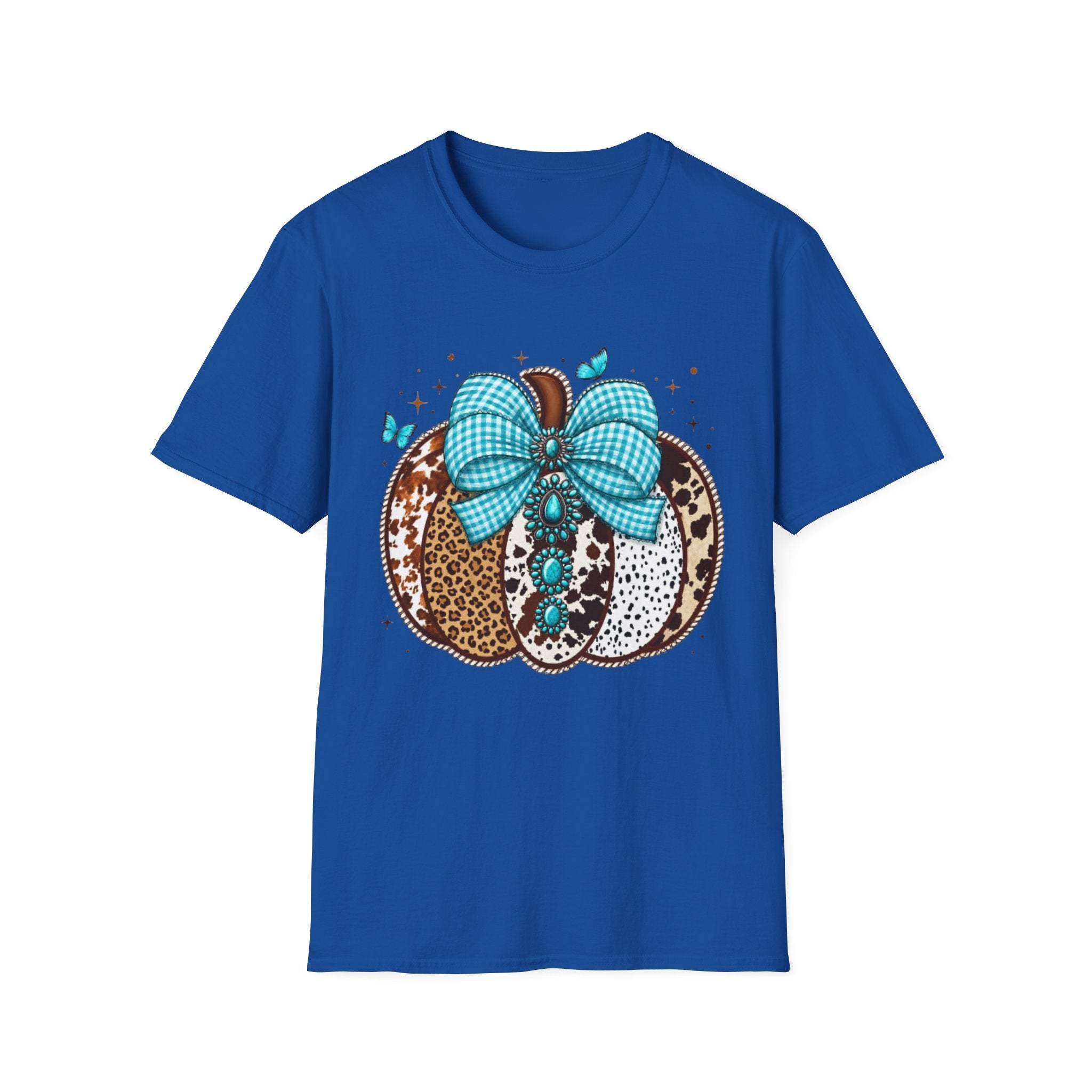 Turquoise Bow Pumpkin T-Shirt — Cowhide & Leopard Fall Graphic Tee