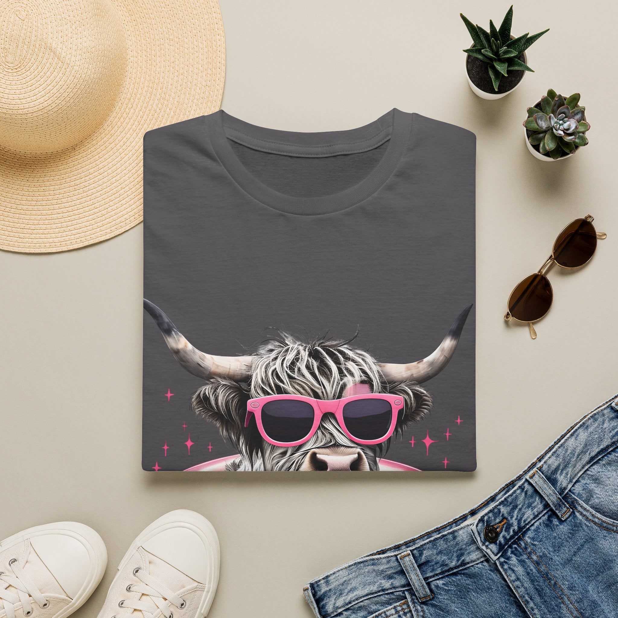 Cow with Pink Sunglasses T-Shirt — Cute Highland Cow Graphic Tee