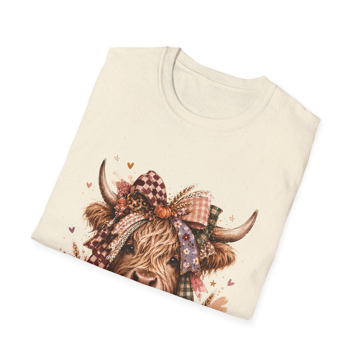 Highland Cow Fall T-Shirt — Pumpkin & Plaid Autumn Graphic Tee