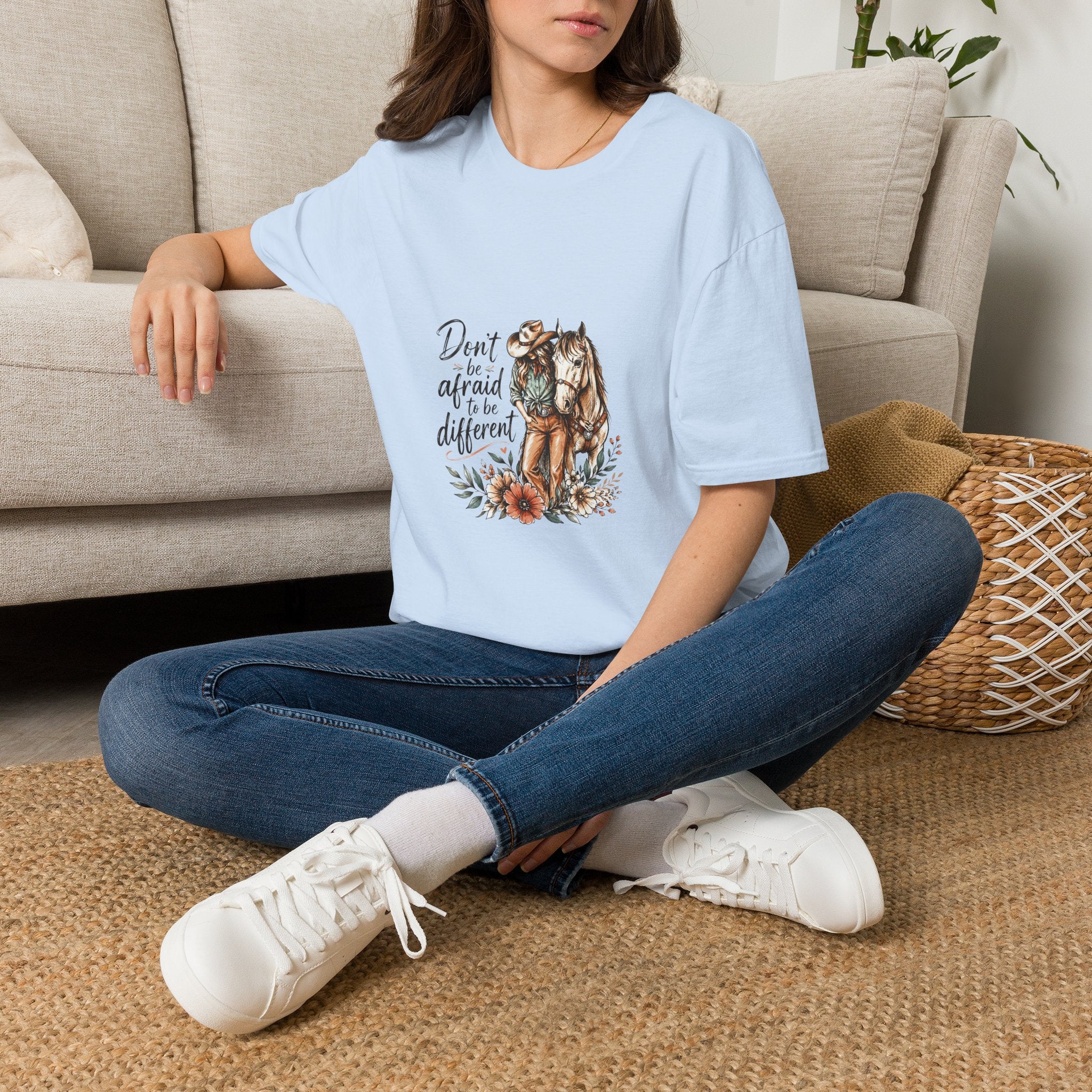 T-Shirt — 'Don't Be Afraid to Be Different' Horse Graphic
