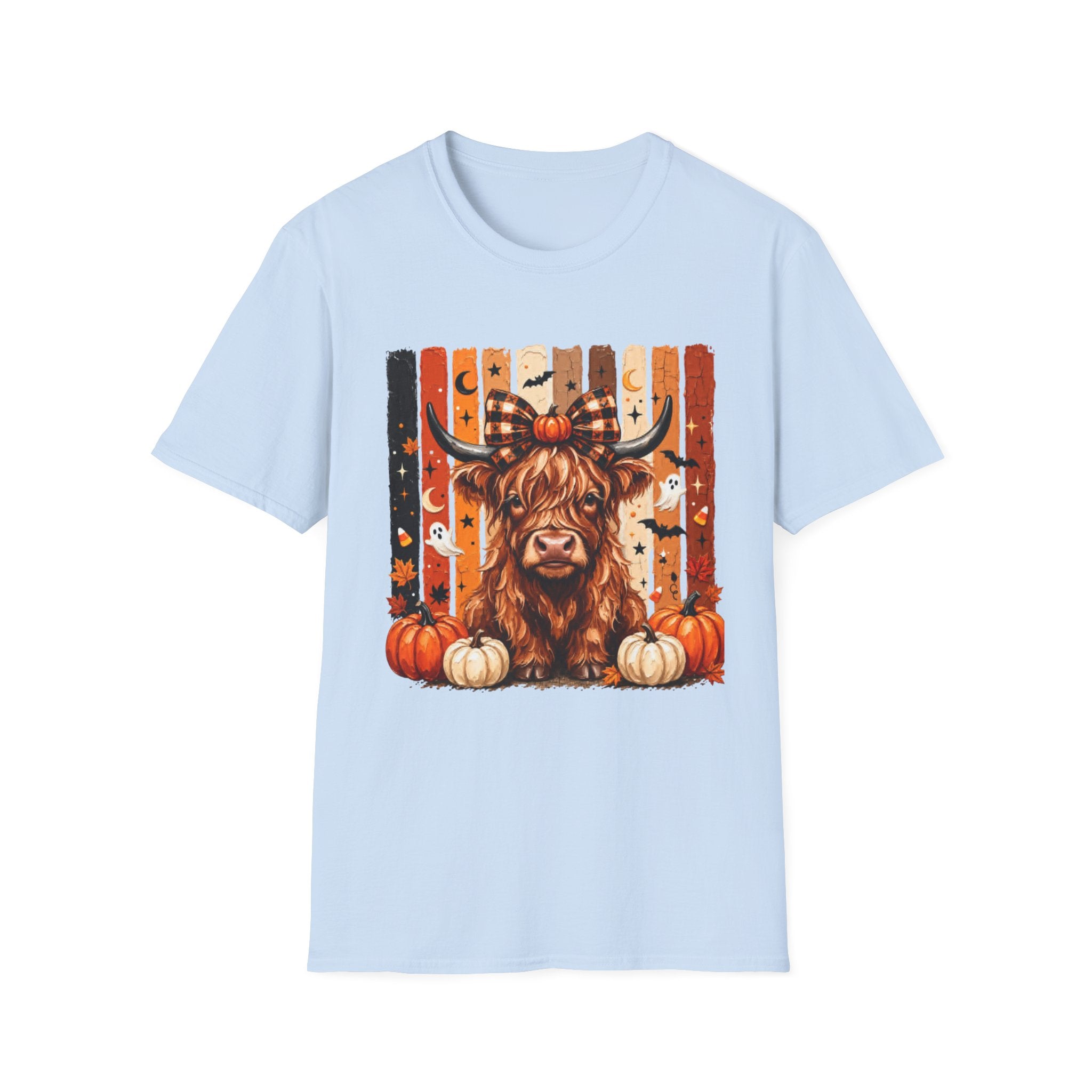 Highland Cow Halloween T-Shirt — Plaid Pumpkin Fall Graphic Tee