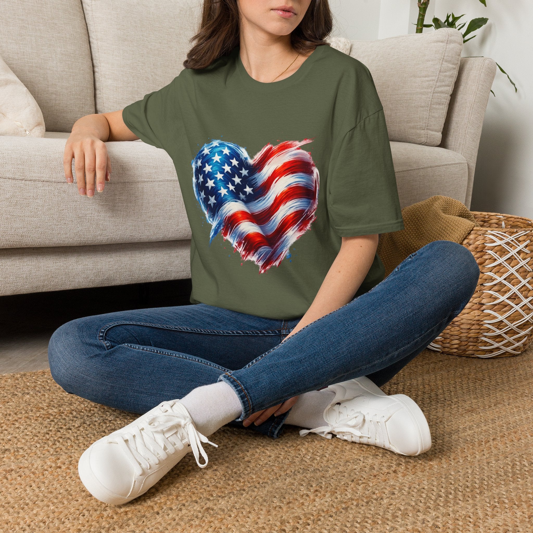 American Flag Heart T-Shirt — Patriotic USA Stars & Stripes Tee for 4th of July