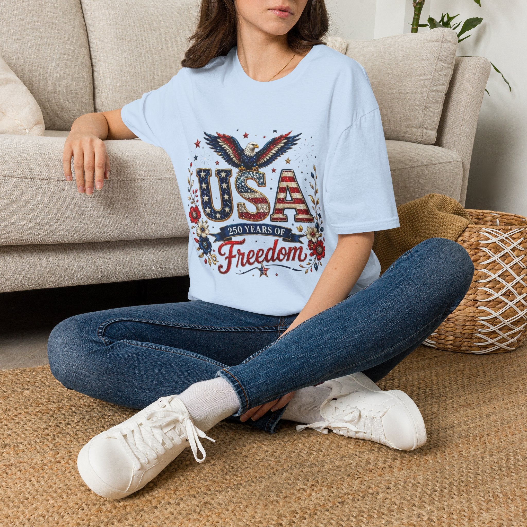 USA Freedom T-Shirt — Patriotic Eagle & American Flag Design