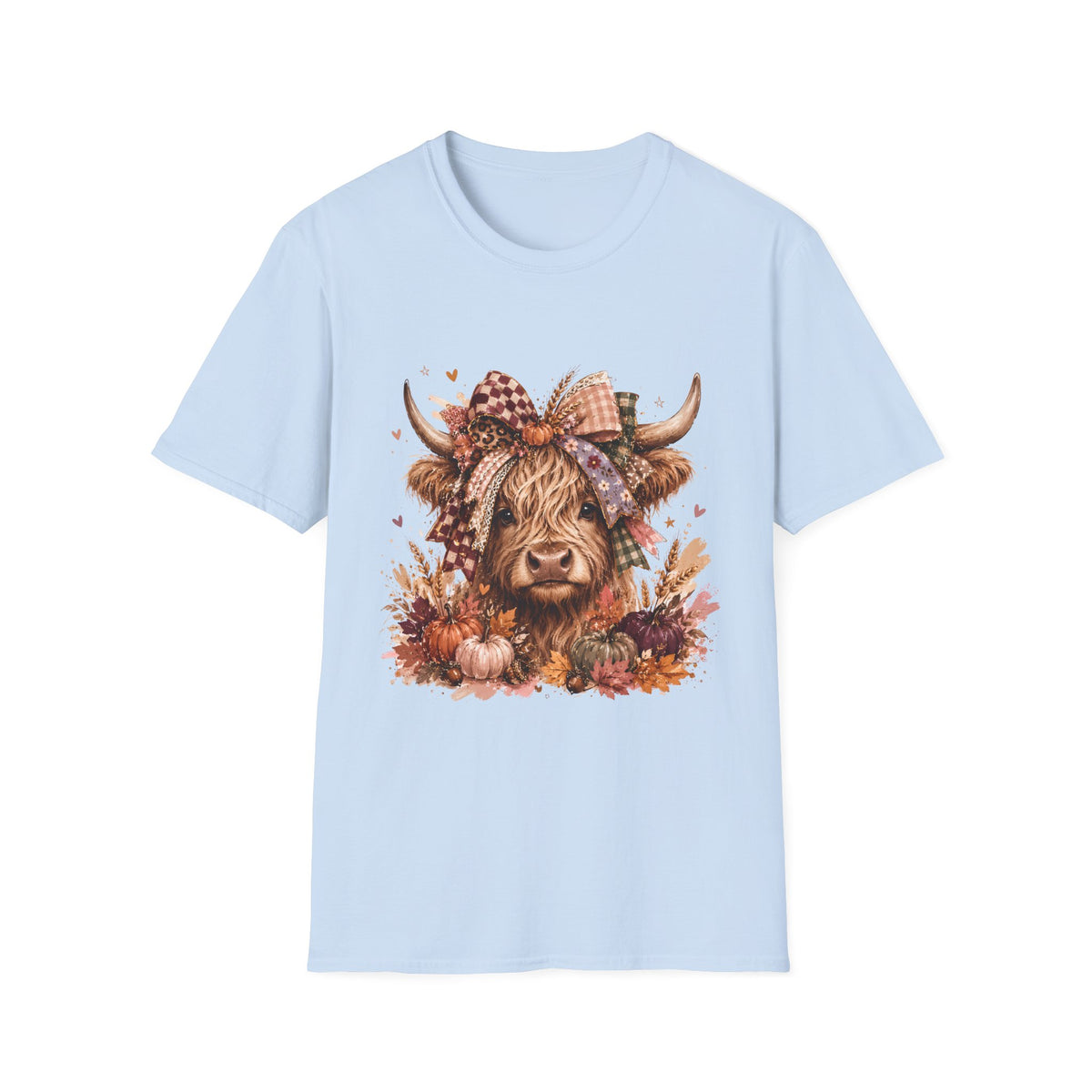 Highland Cow Fall T-Shirt — Pumpkin & Plaid Autumn Graphic Tee