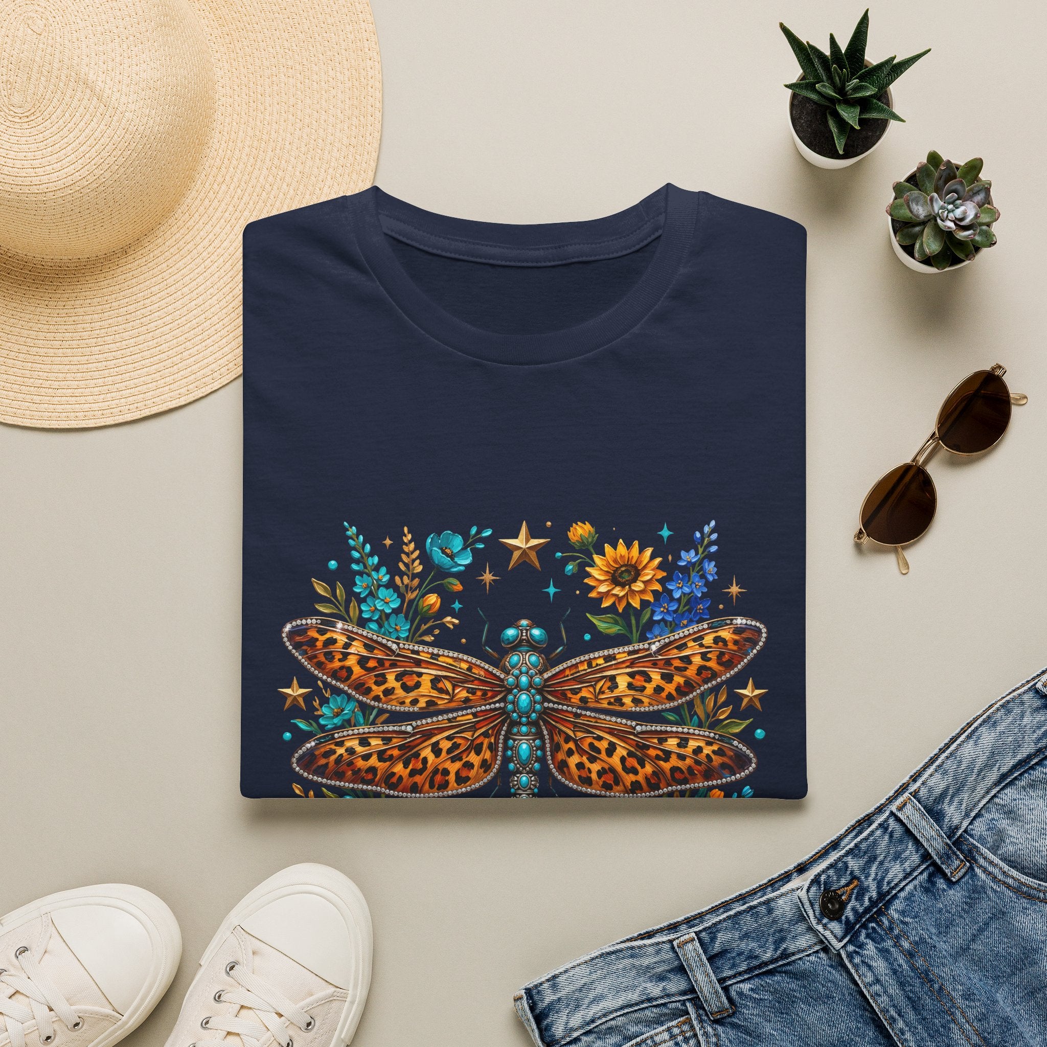 Dragonfly Free Spirit T-Shirt — Leopard Wings Floral Graphic Tee