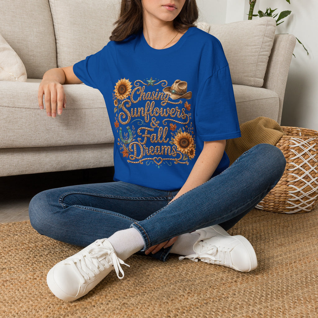 Chasing Sunflowers & Fall Dreams T-Shirt — Rustic Cowboy Sunflower Autumn Tee