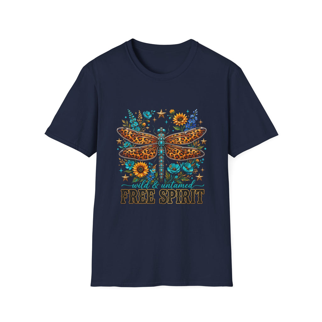 Dragonfly Free Spirit T-Shirt — Leopard Wings Floral Graphic Tee