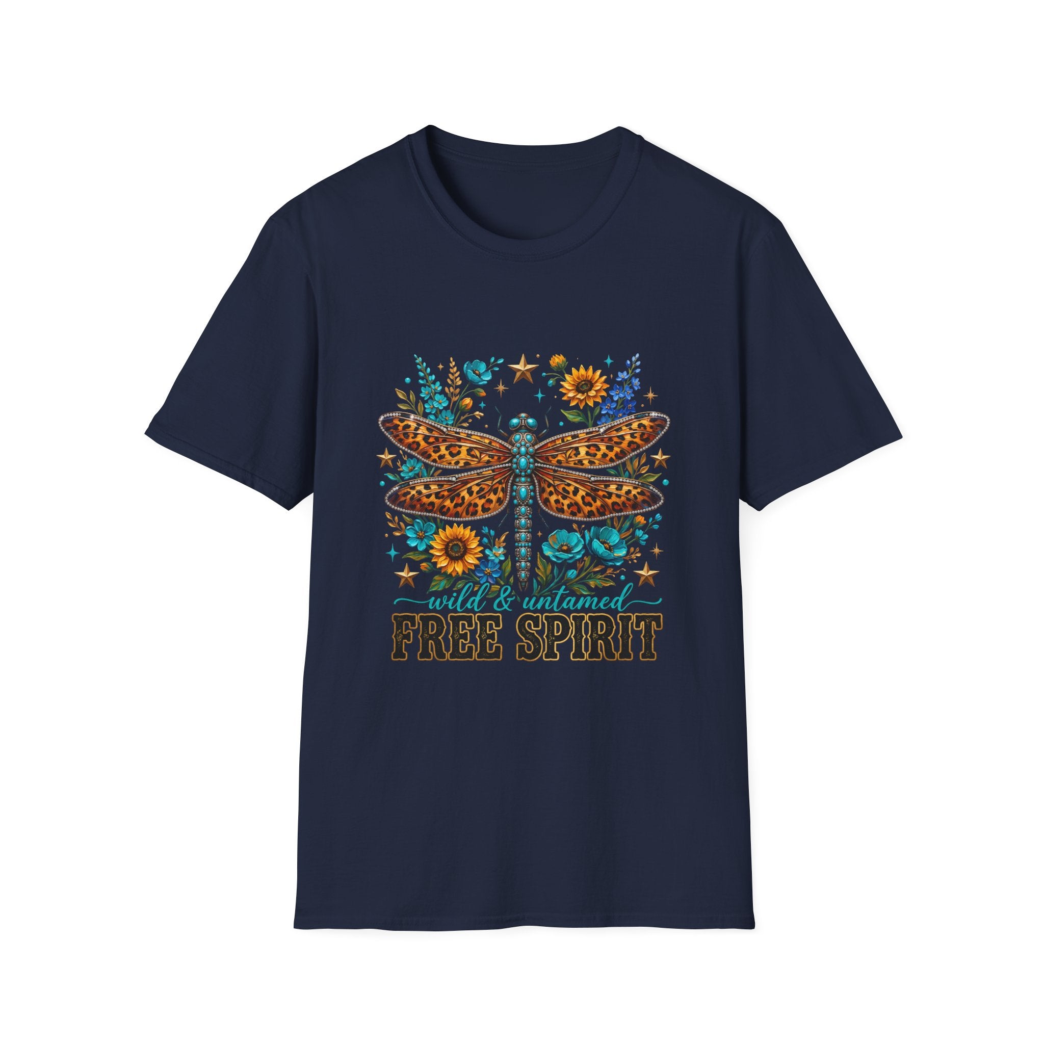 Dragonfly Free Spirit T-Shirt — Leopard Wings Floral Graphic Tee