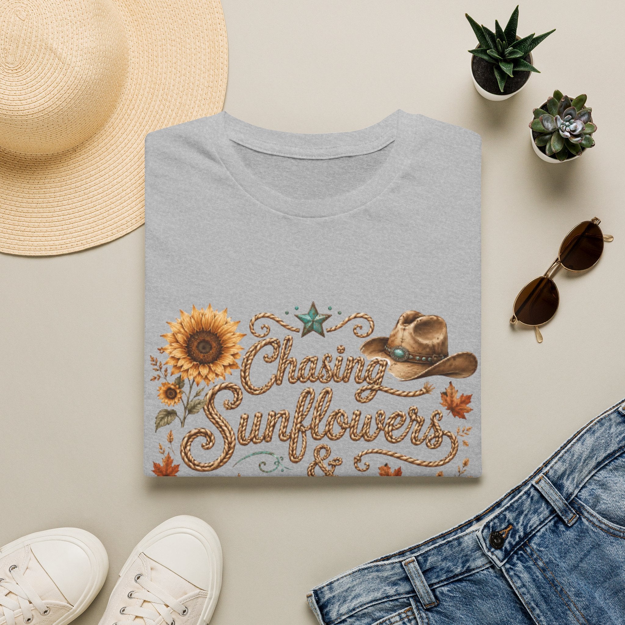 Chasing Sunflowers & Fall Dreams T-Shirt — Rustic Cowboy Sunflower Autumn Tee