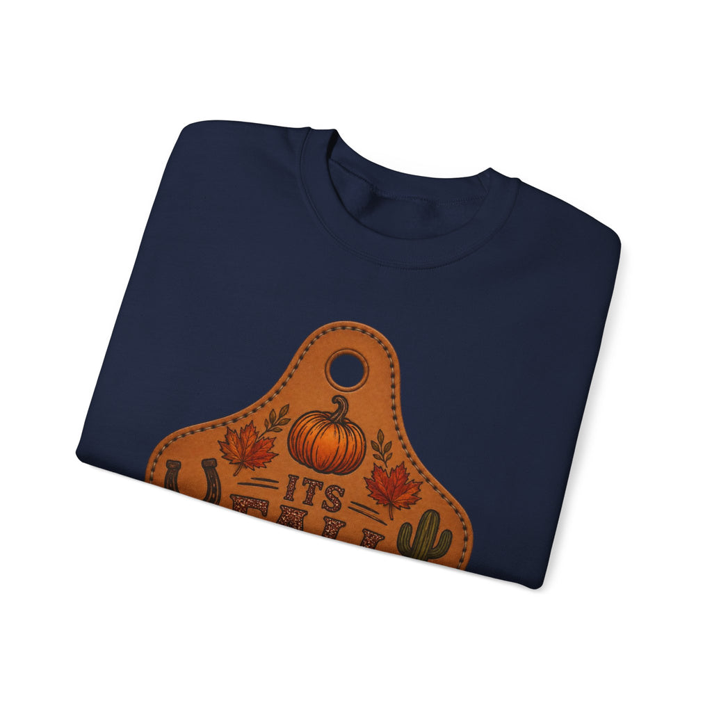 Fall Y'all Crewneck Sweatshirt — Rustic Pumpkin Leather Tag Design