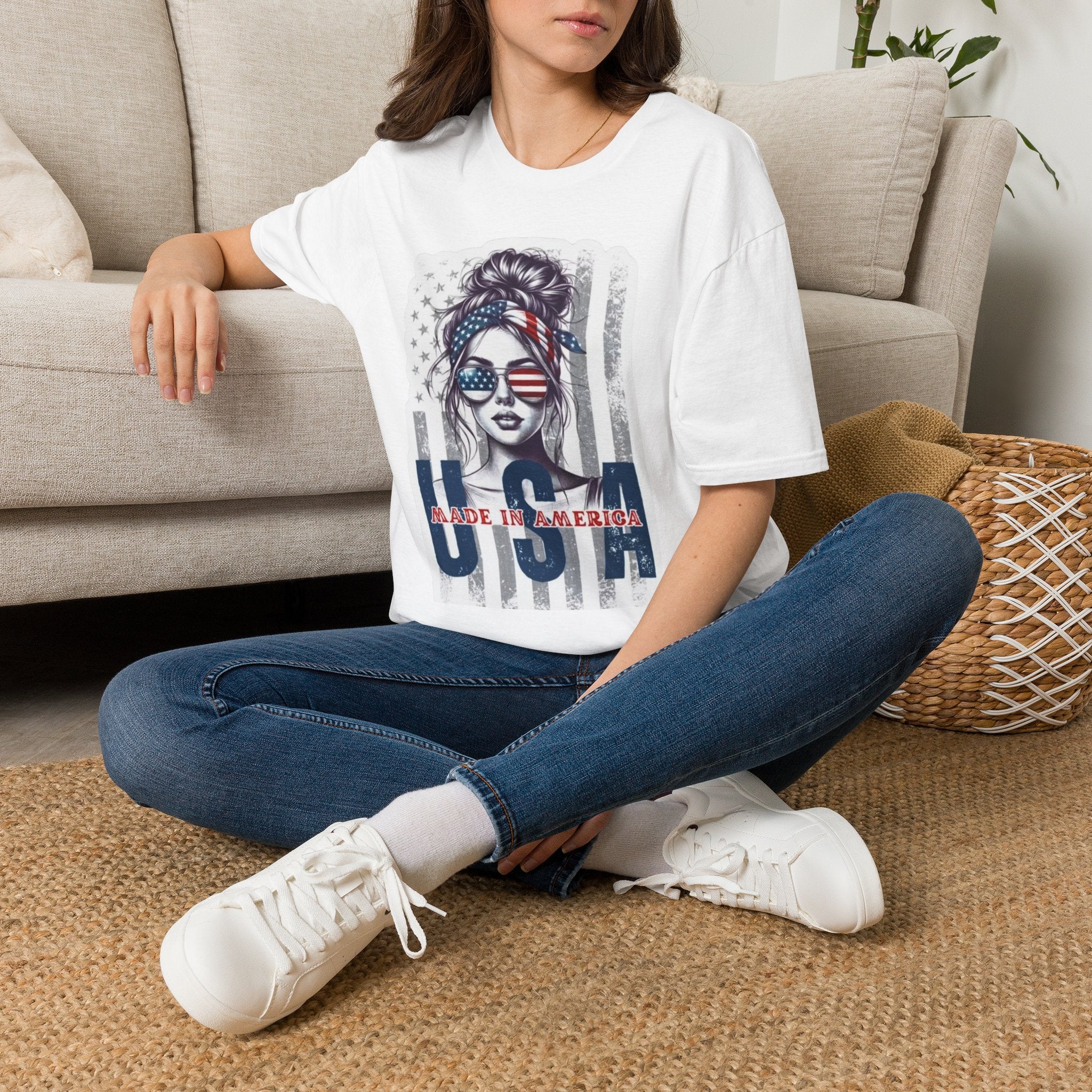 USA Flag Sunglasses T-Shirt — American Patriotic Hair-Band Graphic Tee