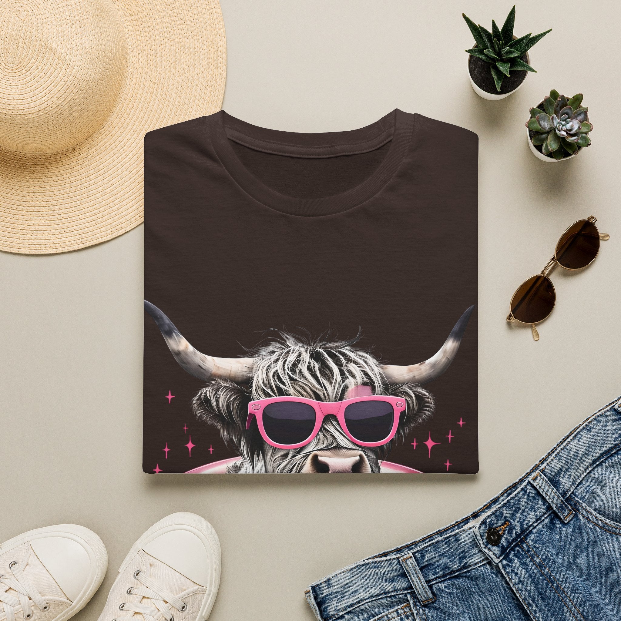 Cow with Pink Sunglasses T-Shirt — Cute Highland Cow Graphic Tee