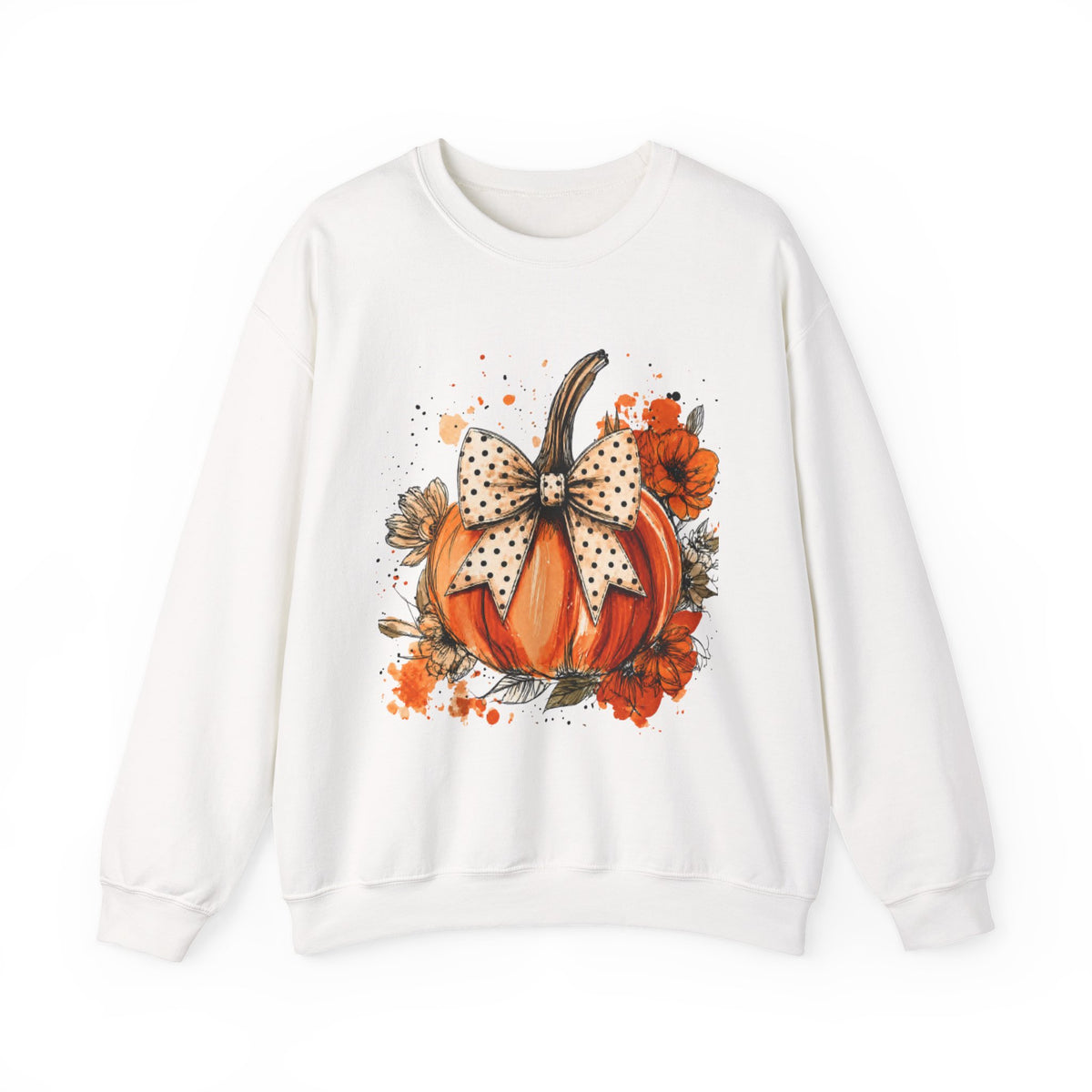 Pumpkin Bow Crewneck Sweatshirt — Autumn Floral Pumpkin Sweatshirt
