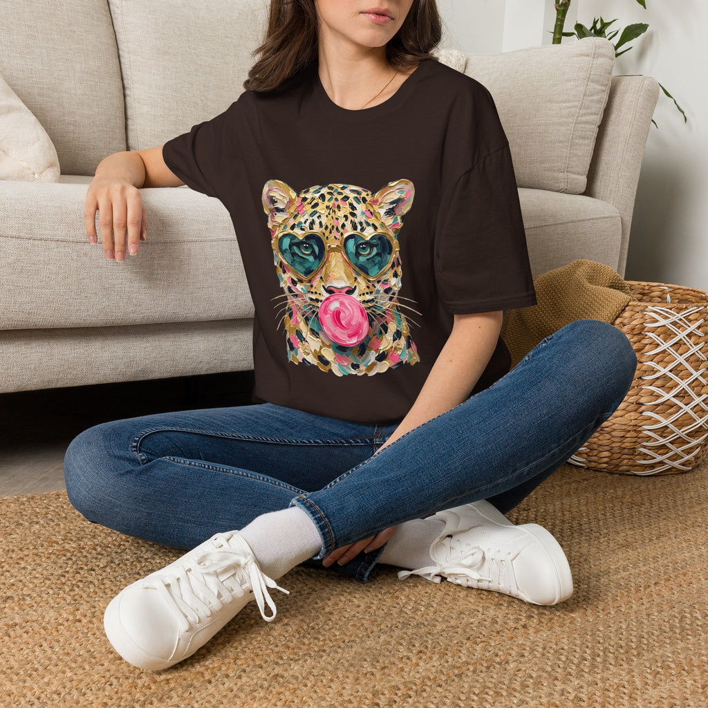Leopard with Heart Sunglasses Graphic Tee — Cute Pop Art Animal T-Shirt