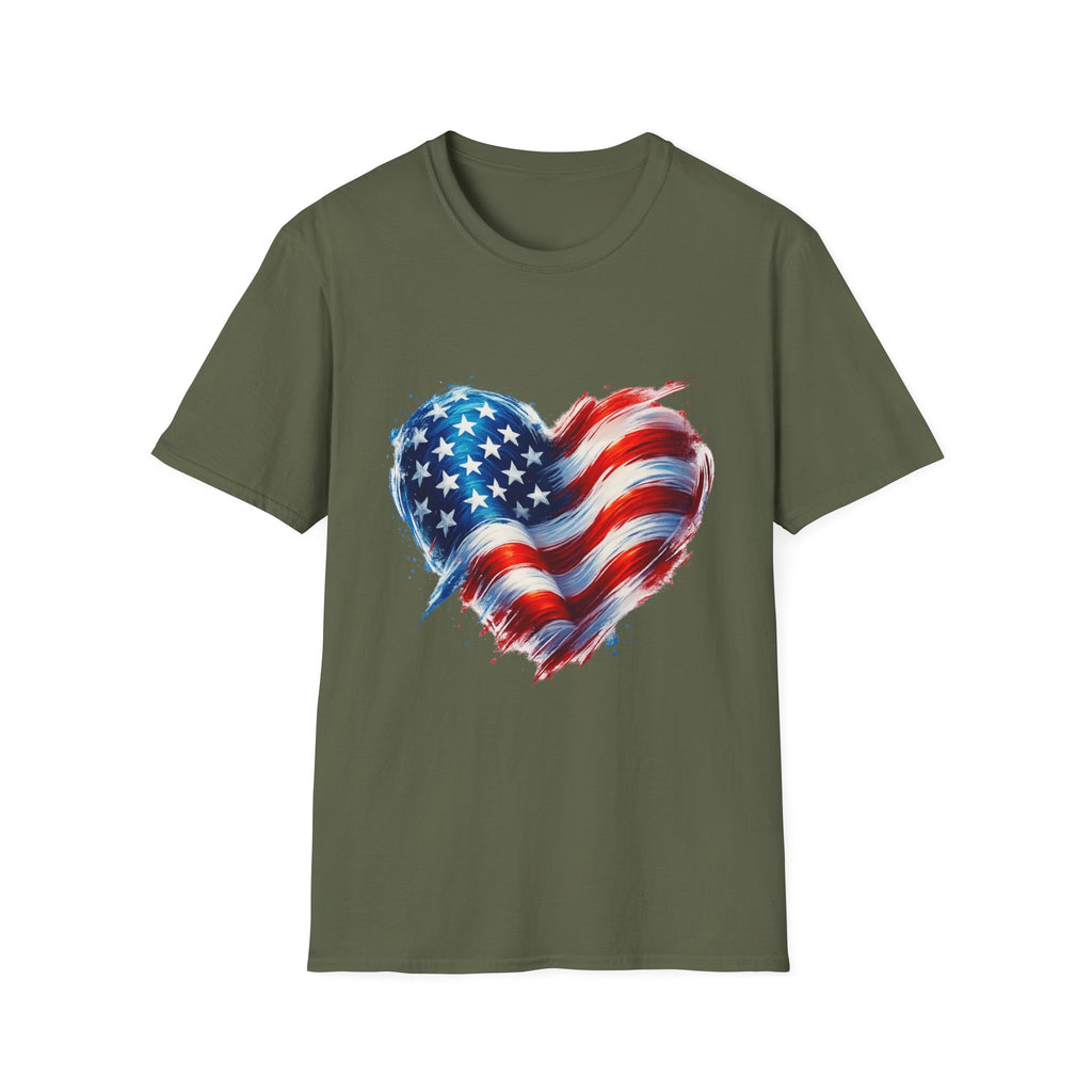 American Flag Heart T-Shirt — Patriotic USA Stars & Stripes Tee for 4th of July