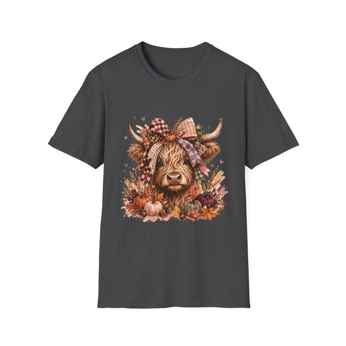 Highland Cow Fall T-Shirt — Pumpkin & Plaid Autumn Graphic Tee