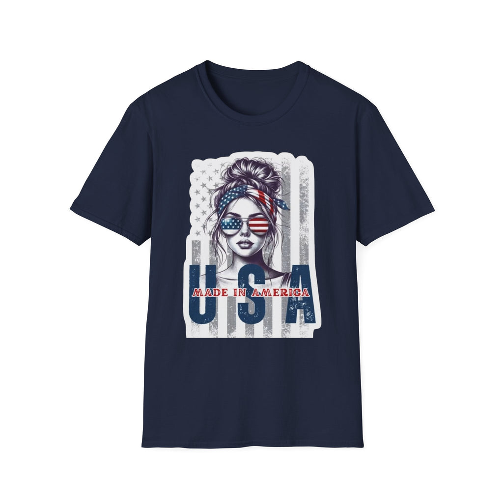 USA Flag Sunglasses T-Shirt — American Patriotic Hair-Band Graphic Tee