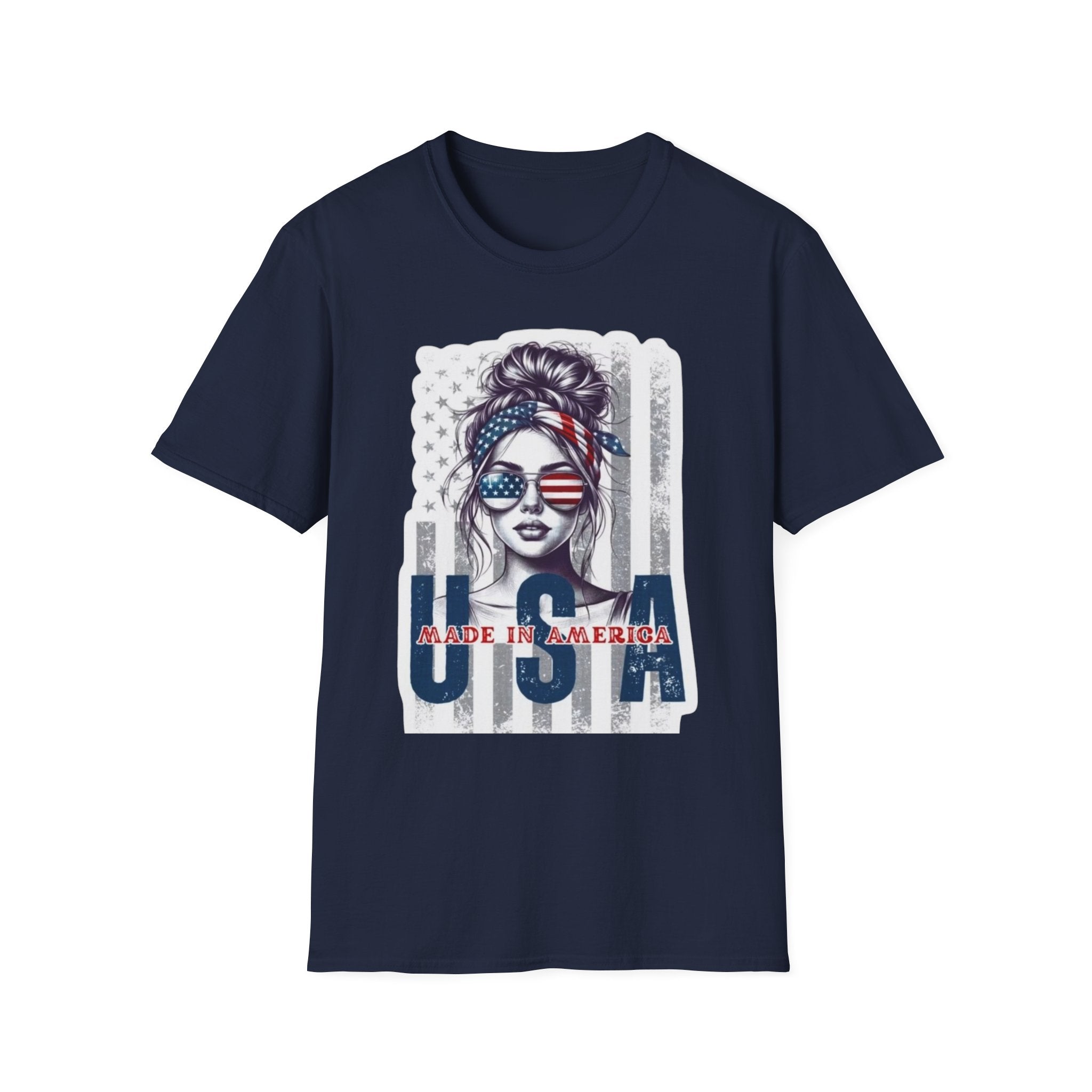 USA Flag Sunglasses T-Shirt — American Patriotic Hair-Band Graphic Tee