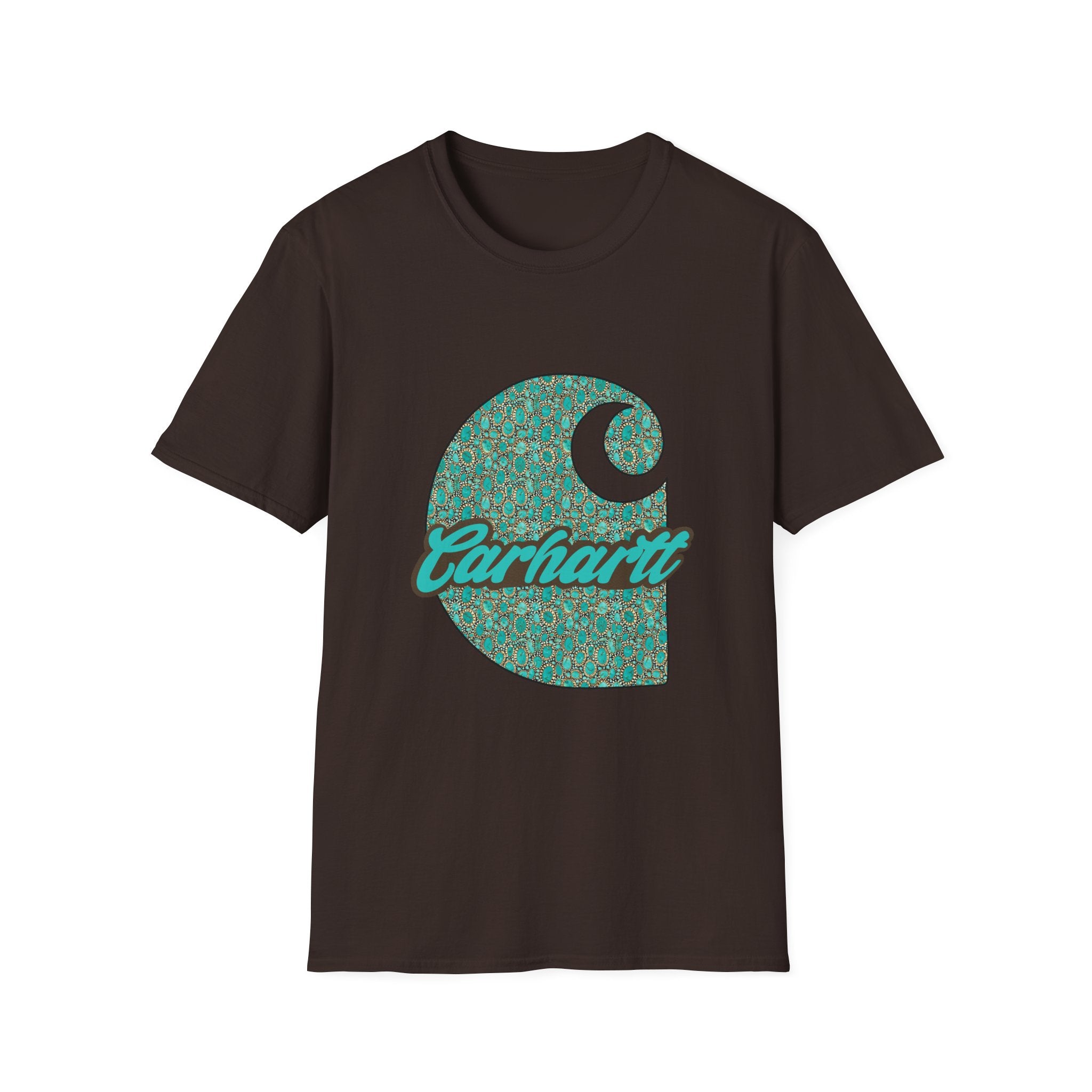 Carhartt Crescent Logo T‑Shirt — Vintage Teal Patterned Graphic Tee
