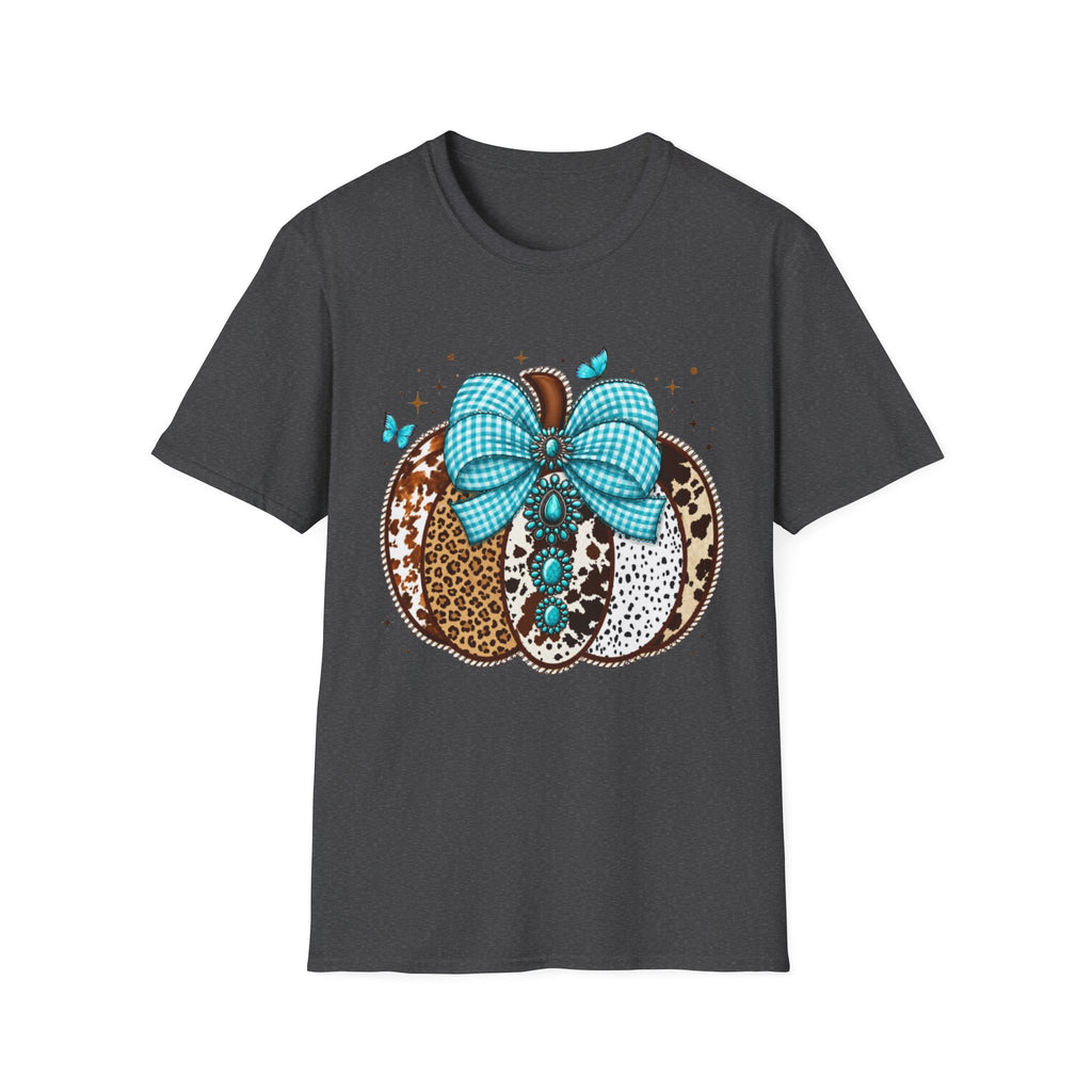 Turquoise Bow Pumpkin T-Shirt — Cowhide & Leopard Fall Graphic Tee