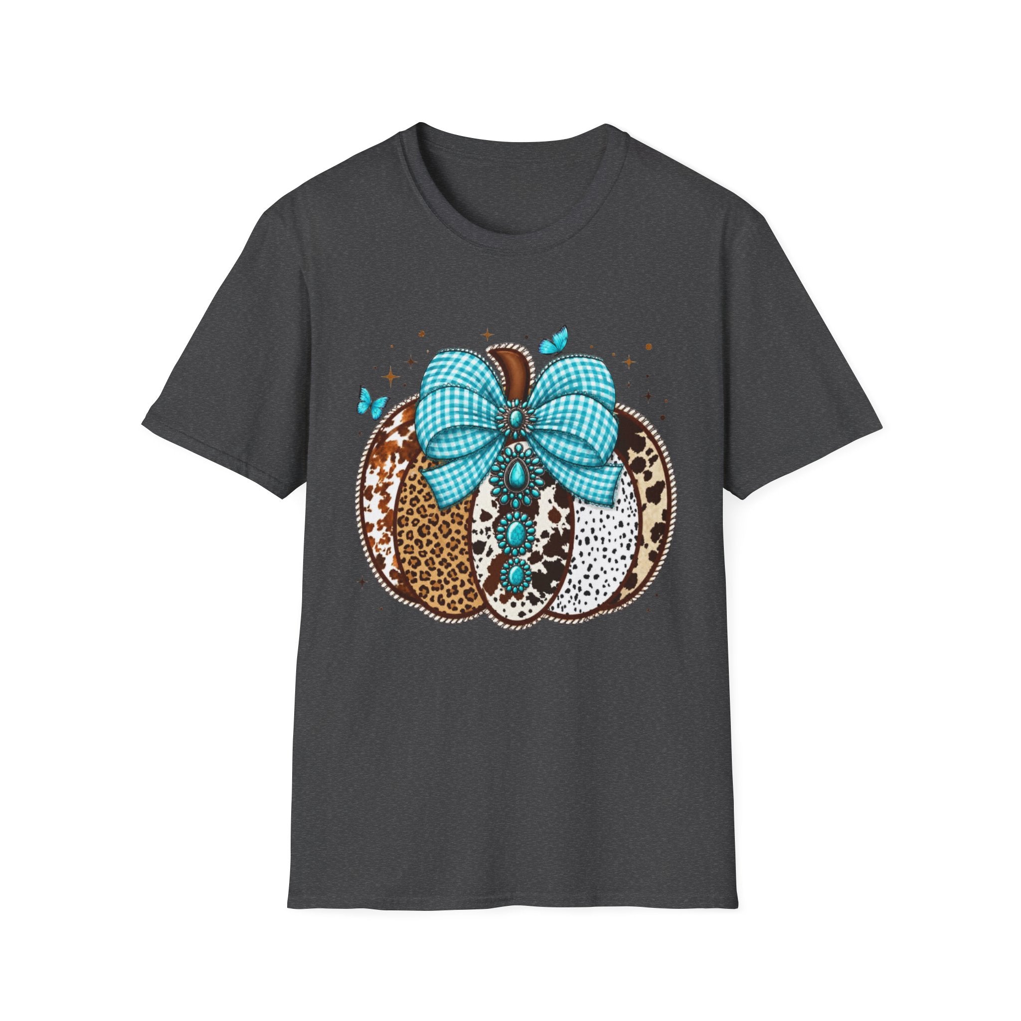 Turquoise Bow Pumpkin T-Shirt — Cowhide & Leopard Fall Graphic Tee