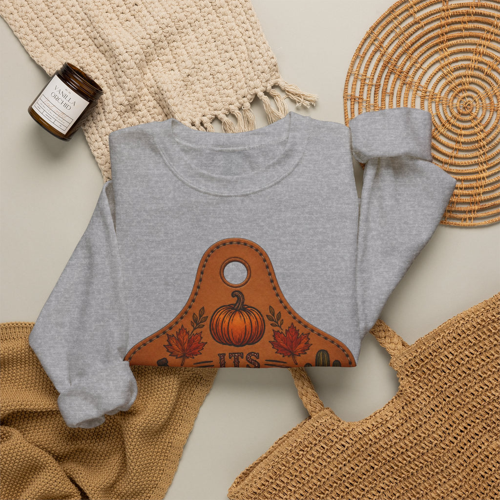 Fall Y'all Crewneck Sweatshirt — Rustic Pumpkin Leather Tag Design