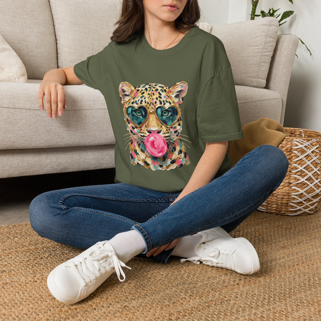 Leopard with Heart Sunglasses Graphic Tee — Cute Pop Art Animal T-Shirt