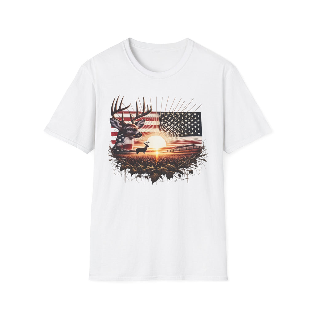 Deer Sunset Flag T-Shirt — American Hunting Outdoors Tee