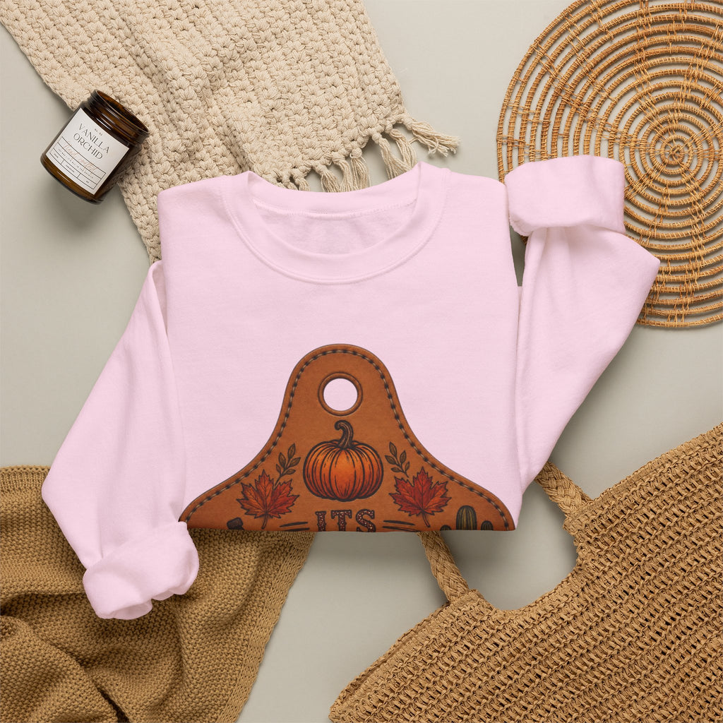 Fall Y'all Crewneck Sweatshirt — Rustic Pumpkin Leather Tag Design