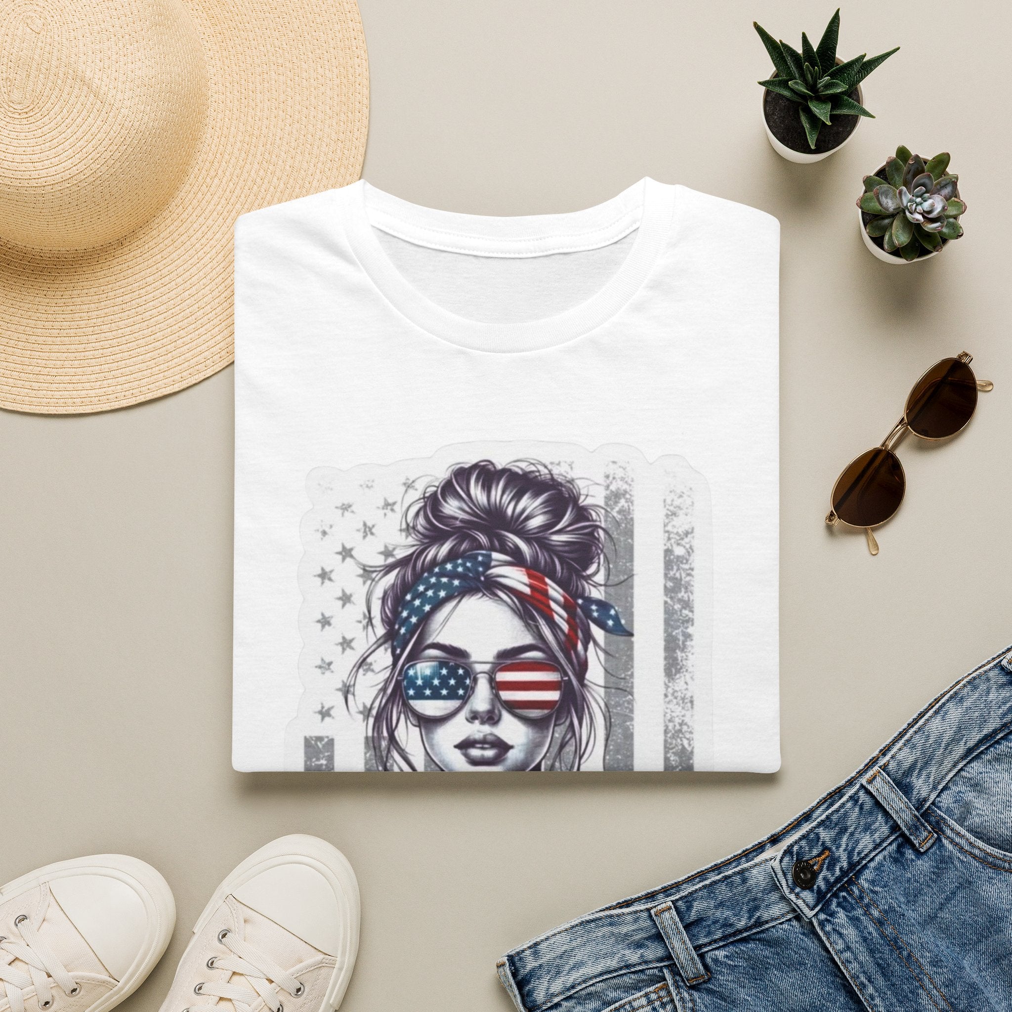USA Flag Sunglasses T-Shirt — American Patriotic Hair-Band Graphic Tee