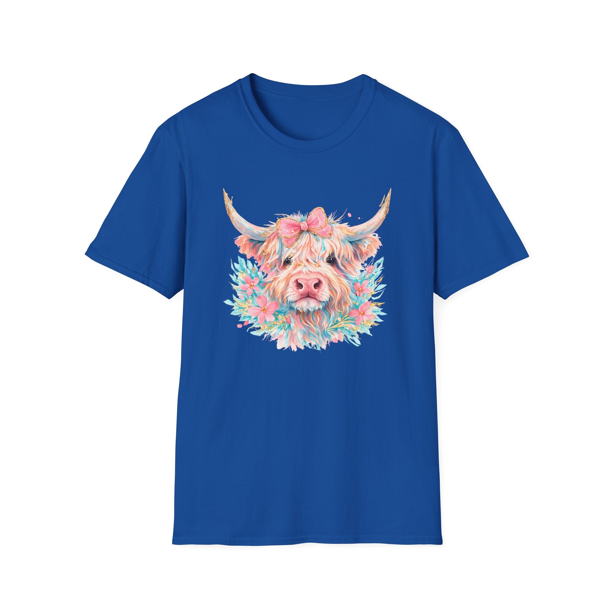 Highland Cow Floral Tee — Cute Pastel Cow Face T-Shirt