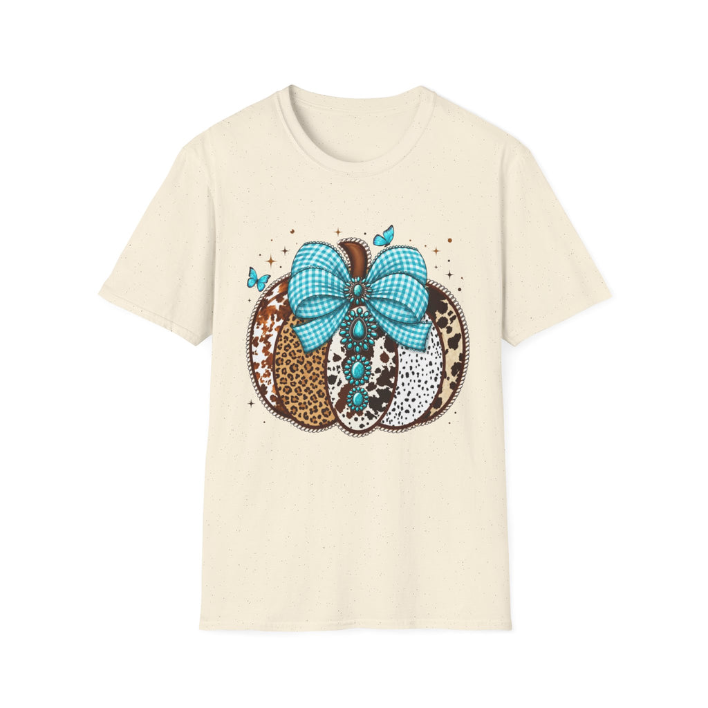 Turquoise Bow Pumpkin T-Shirt — Cowhide & Leopard Fall Graphic Tee