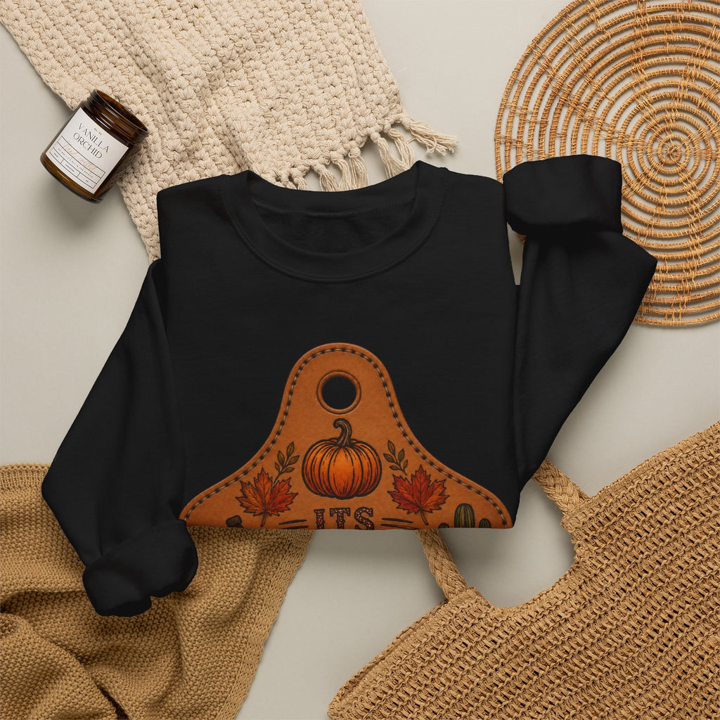 Fall Y'all Crewneck Sweatshirt — Rustic Pumpkin Leather Tag Design