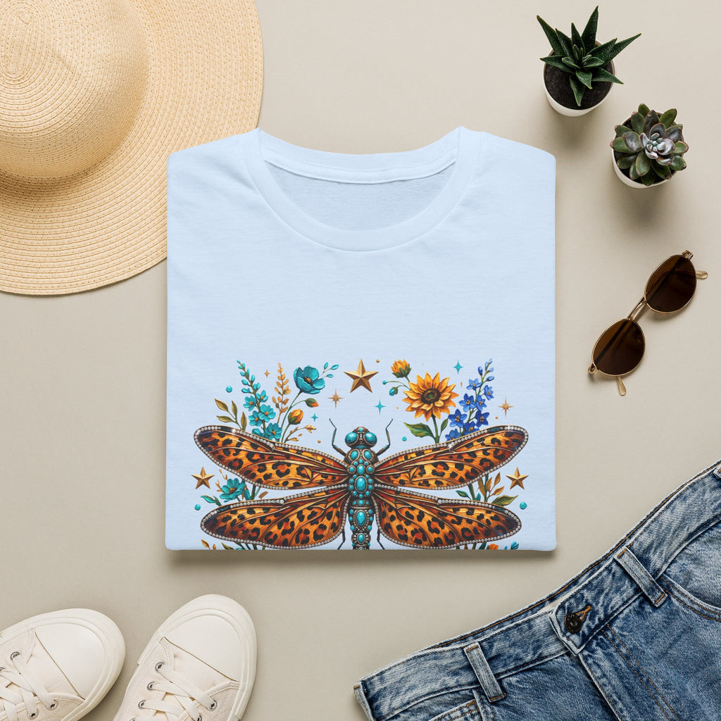 Dragonfly Free Spirit T-Shirt — Leopard Wings Floral Graphic Tee