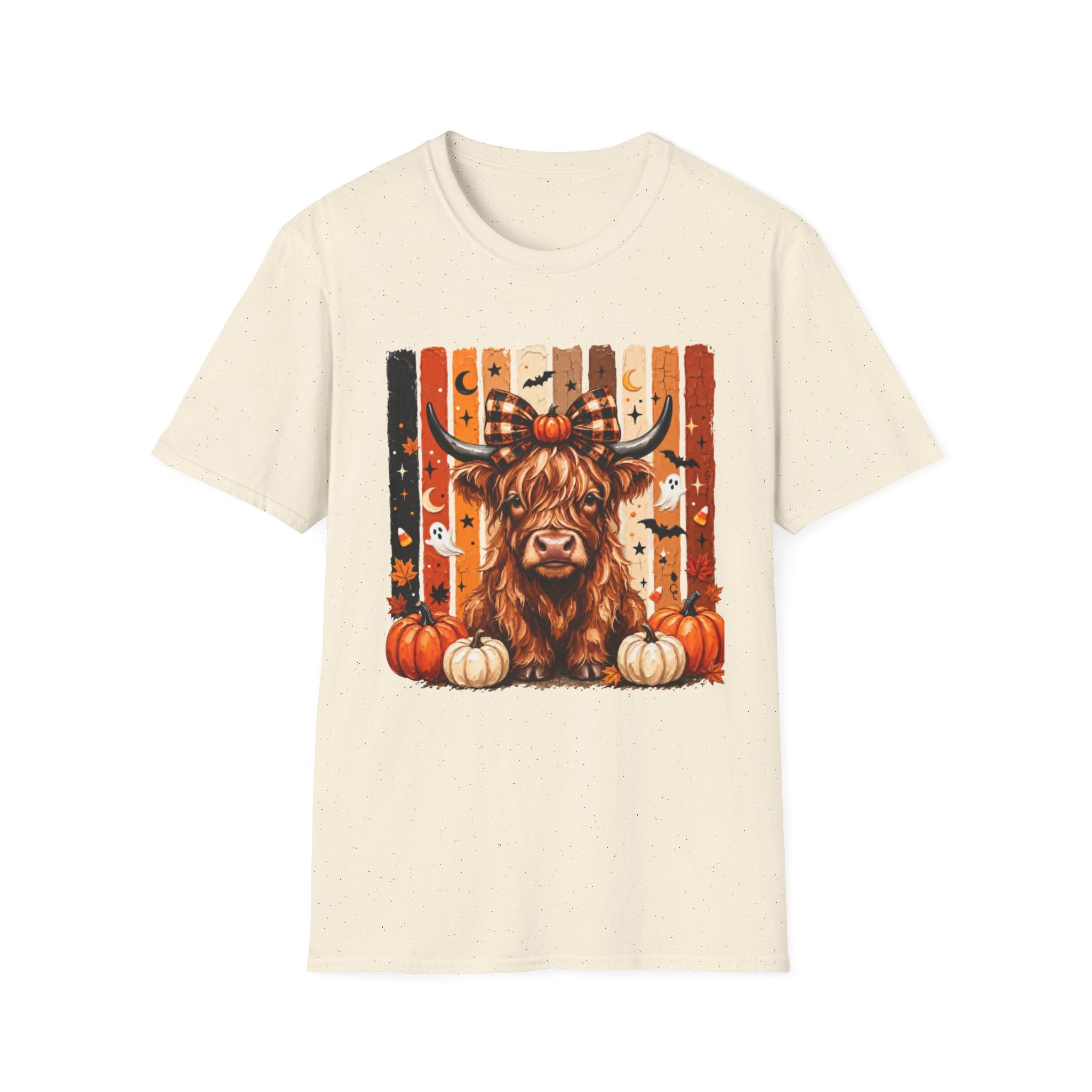 Highland Cow Halloween T-Shirt — Plaid Pumpkin Fall Graphic Tee
