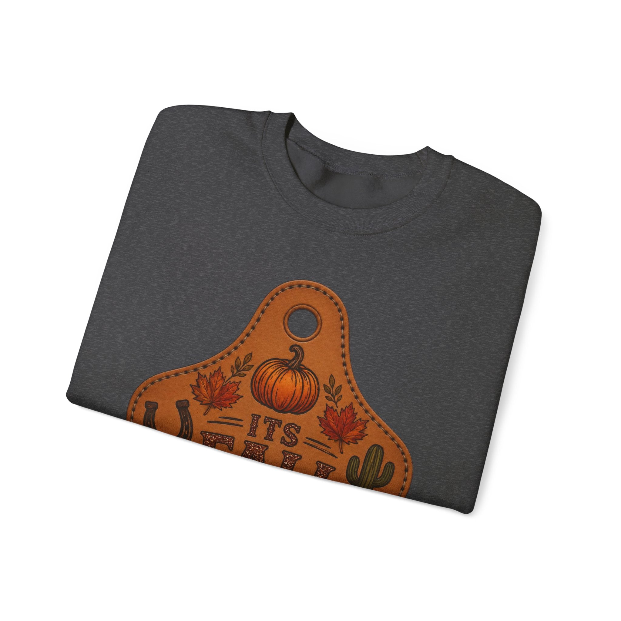 Fall Y'all Crewneck Sweatshirt — Rustic Pumpkin Leather Tag Design