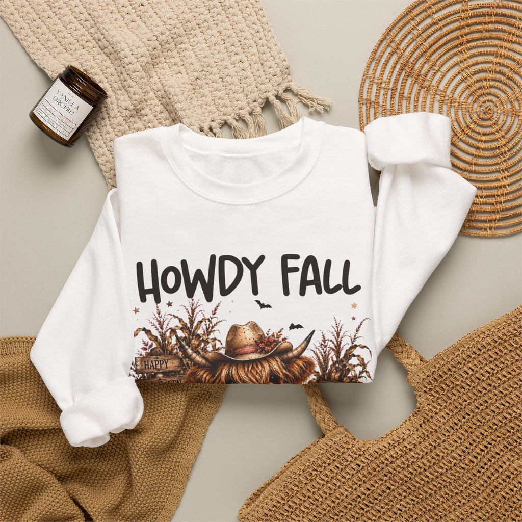 Howdy Fall Cowgirl Sweatshirt – Autumn Pumpkin Farm Graphic Crewneck