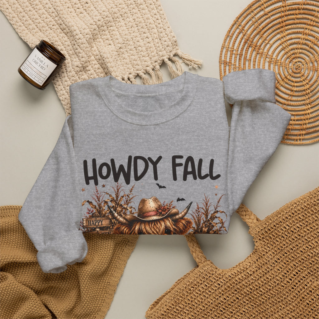 Howdy Fall Cowgirl Sweatshirt – Autumn Pumpkin Farm Graphic Crewneck