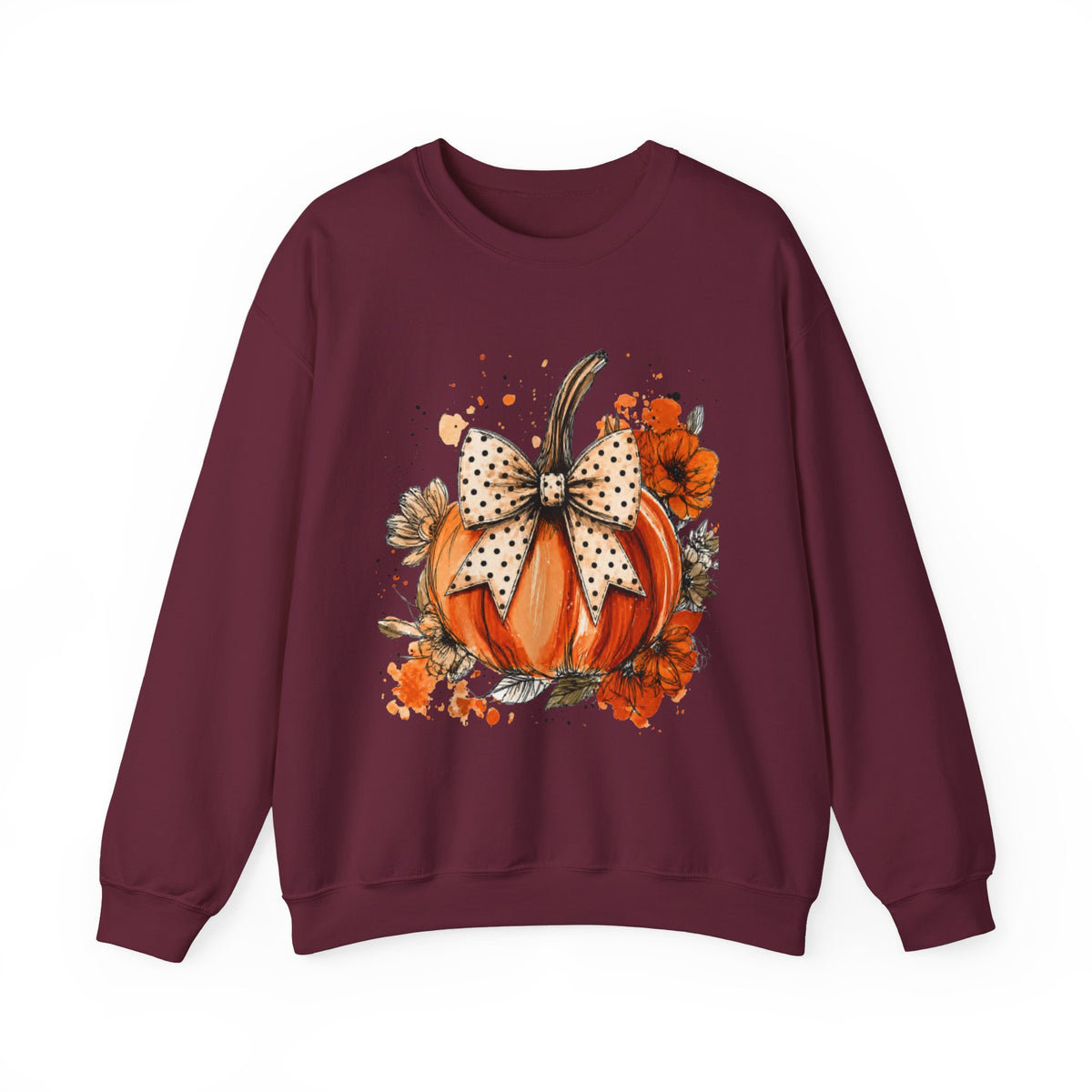 Pumpkin Bow Crewneck Sweatshirt — Autumn Floral Pumpkin Sweatshirt