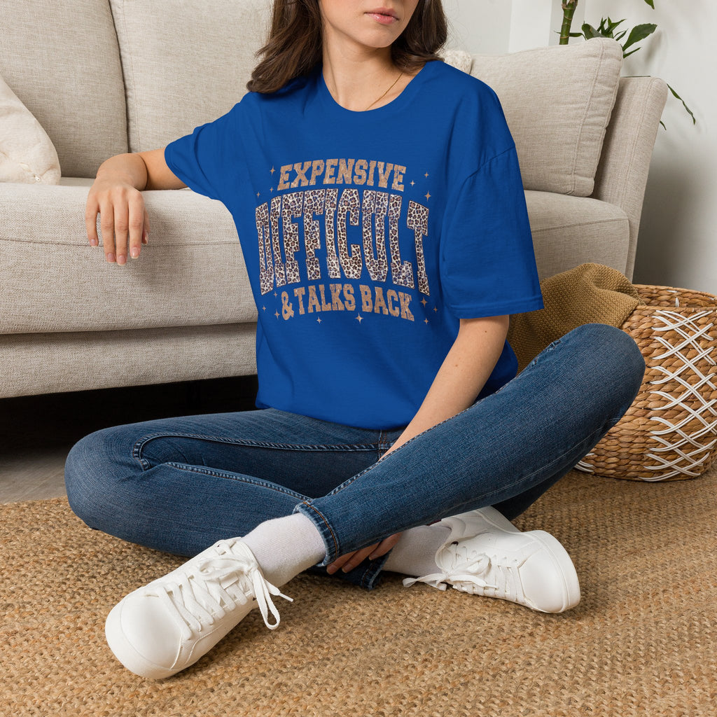Expensive & Difficult Graphic T-Shirt — Leopard Sparkle "Expensive Difficult & Talks Back"