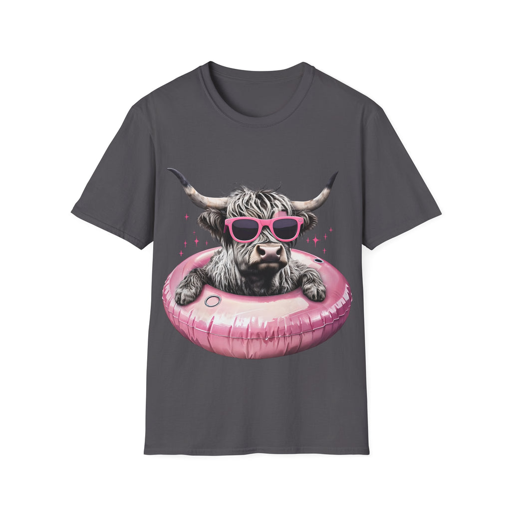 Cow with Pink Sunglasses T-Shirt — Cute Highland Cow Graphic Tee