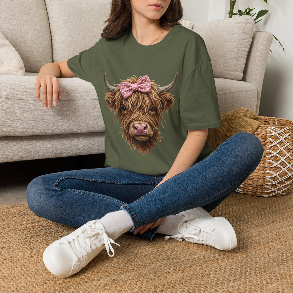 Highland Cow Tee — Cute Ribbon Cow Graphic T-Shirt