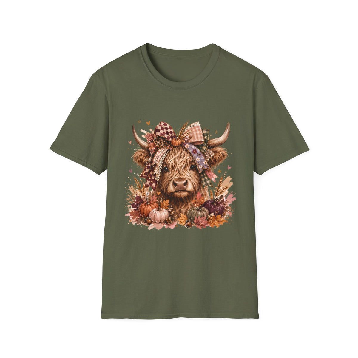 Highland Cow Fall T-Shirt — Pumpkin & Plaid Autumn Graphic Tee