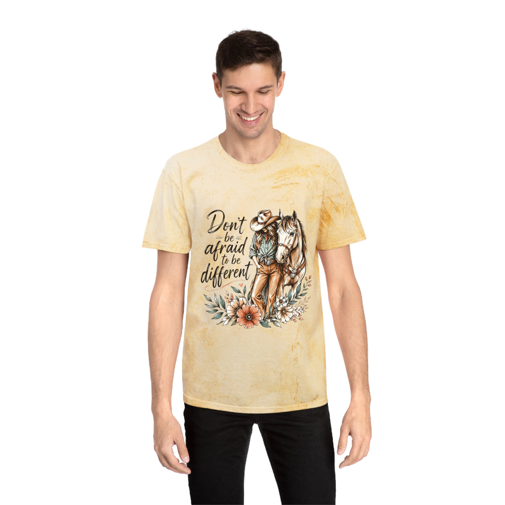 Cowgirl Horse Graphic T-Shirt — "Don't Be Afraid to Be Different" Inspirational Tee